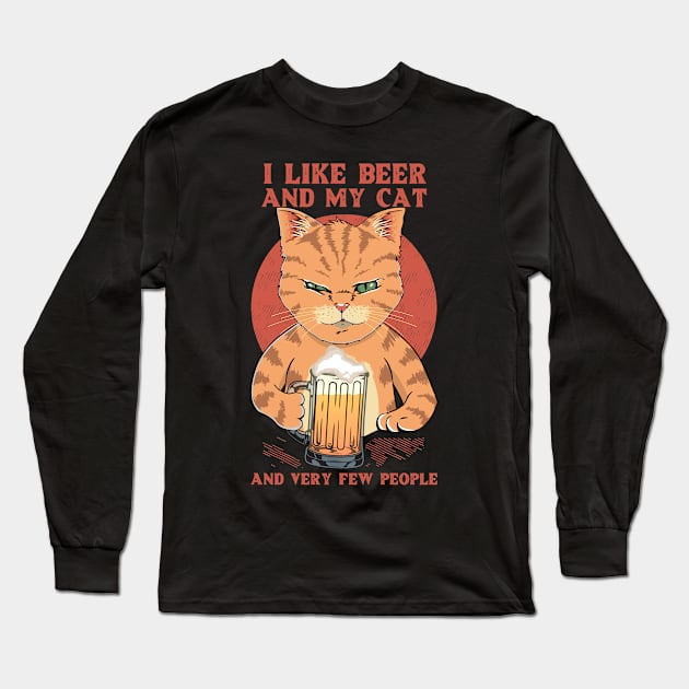 I Like Beer And My Cat And Very Few Poeple Long Sleeve T-Shirt by DaveLeonardo